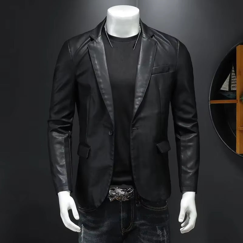 Men'S Casual Leather Dress Suit Coat Casual Pu Blazers Jacket Casual Blazer Jackets Men Leather Jakcets