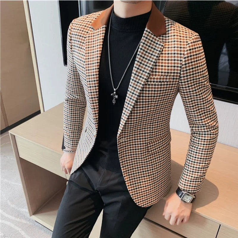 Men's Premium Blazer – Autumn Winter Plaid Suit Jacket Blazer