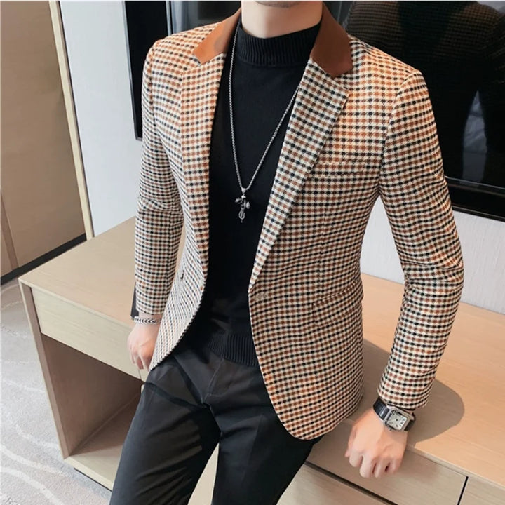 Men's Premium Blazer – Autumn Winter Plaid Suit Jacket Blazer
