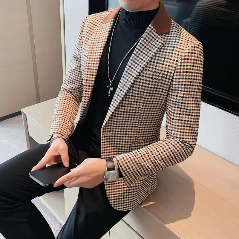 Men's Premium Blazer – Autumn Winter Plaid Suit Jacket Blazer