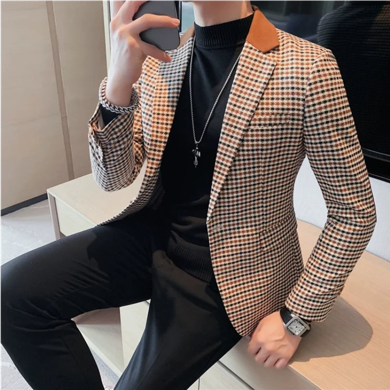 Men's Premium Blazer – Autumn Winter Plaid Suit Jacket Blazer