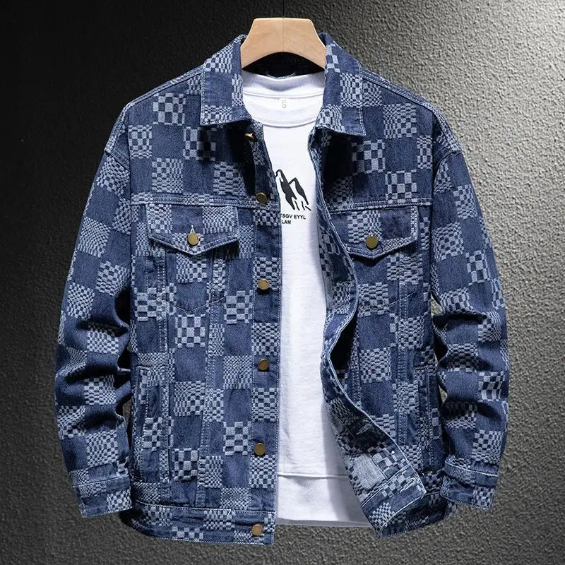 Men’s Plaid Jacquard Jacket – Thick Single-Breasted Casual Autumn Winter Outerwear