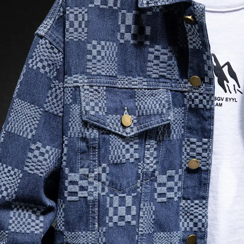 Men’s Plaid Jacquard Jacket – Thick Single-Breasted Casual Autumn Winter Outerwear