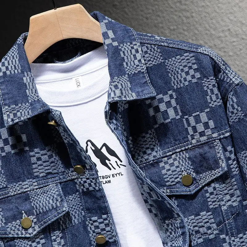 Men’s Plaid Jacquard Jacket – Thick Single-Breasted Casual Autumn Winter Outerwear