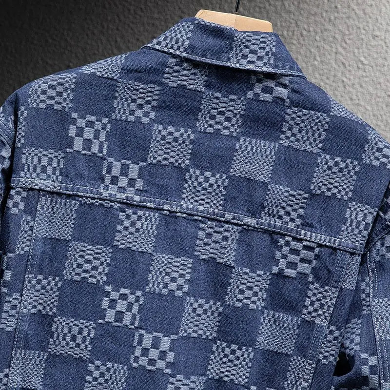Men’s Plaid Jacquard Jacket – Thick Single-Breasted Casual Autumn Winter Outerwear