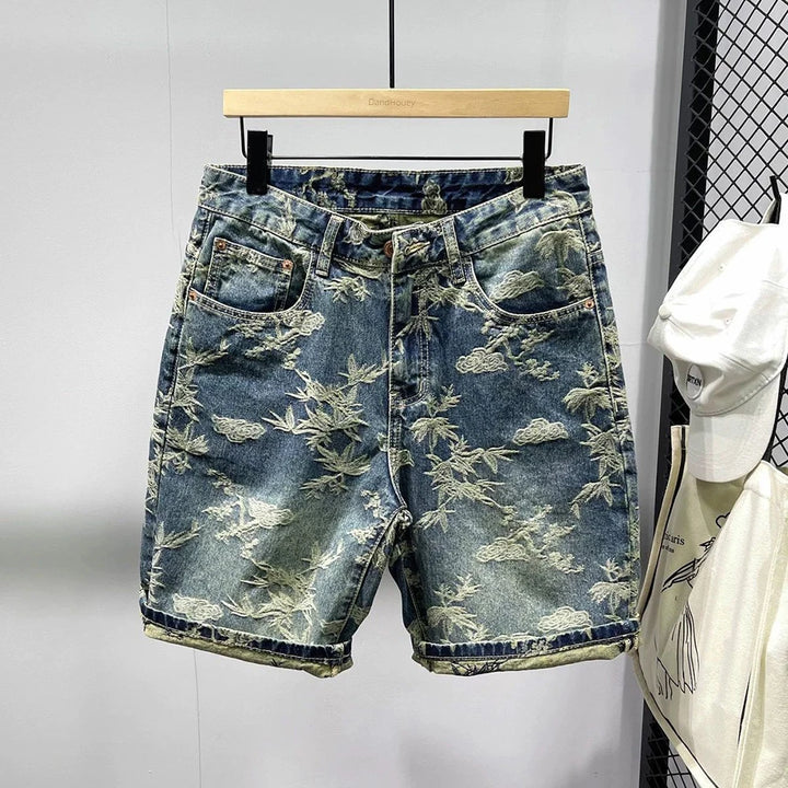 Men's Jacquard Denim Shorts – American Retro Loose Fit Casual Shorts