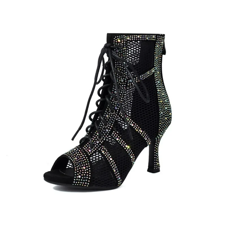 Women High Heel Fish Mouth Sandals – Diamond Cross Strap Jazz Latin Dance Shoes