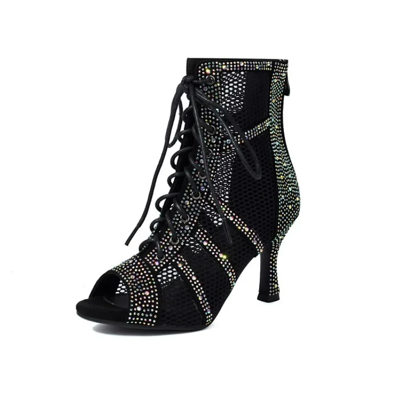 Women High Heel Fish Mouth Sandals – Diamond Cross Strap Jazz Latin Dance Shoes