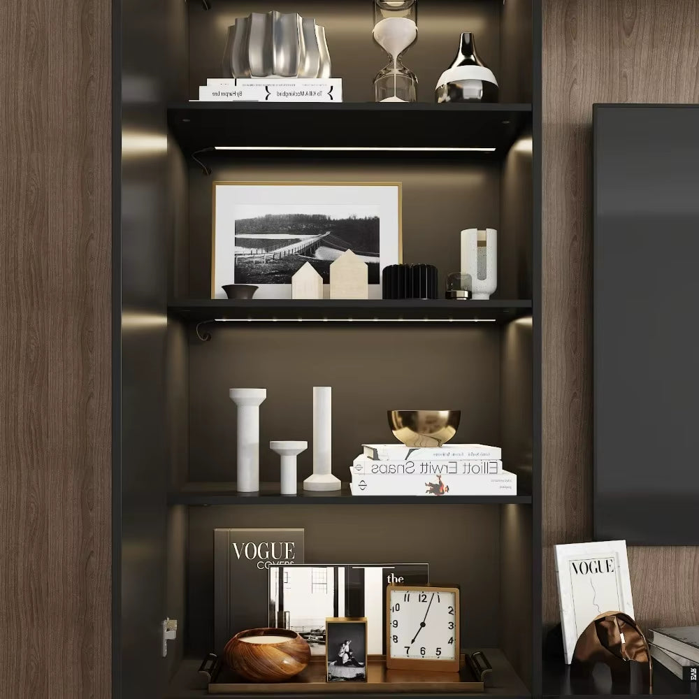  Modern 4-Piece TV Stand Media Console Table with Bookshelves, Lights