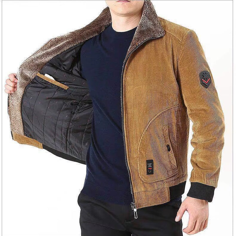 Mens Winter Italian Style Velvelt Thicken Corduroy Jacket 