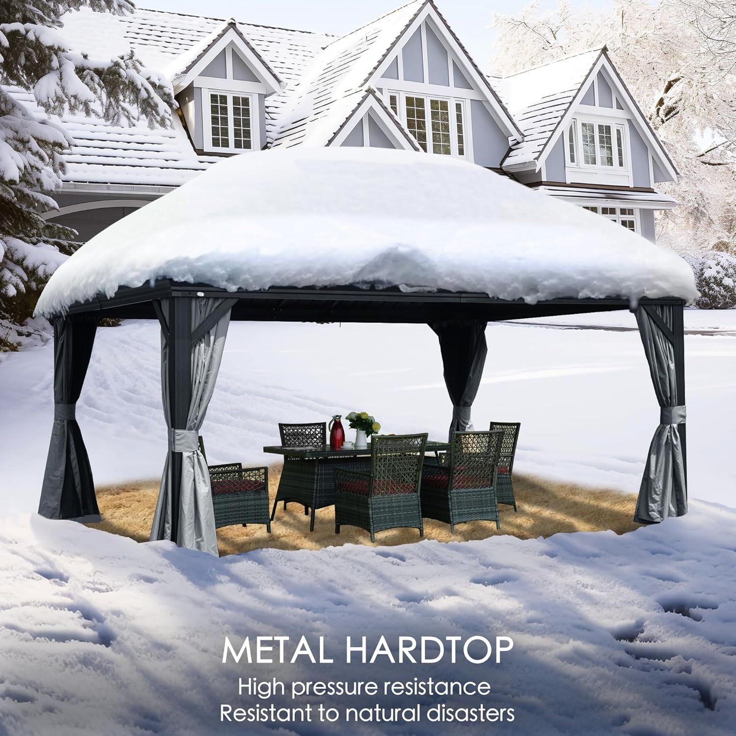 Modern Hardtop Aluminum Metal Gazebo with Galvanized Steel Double Roof 