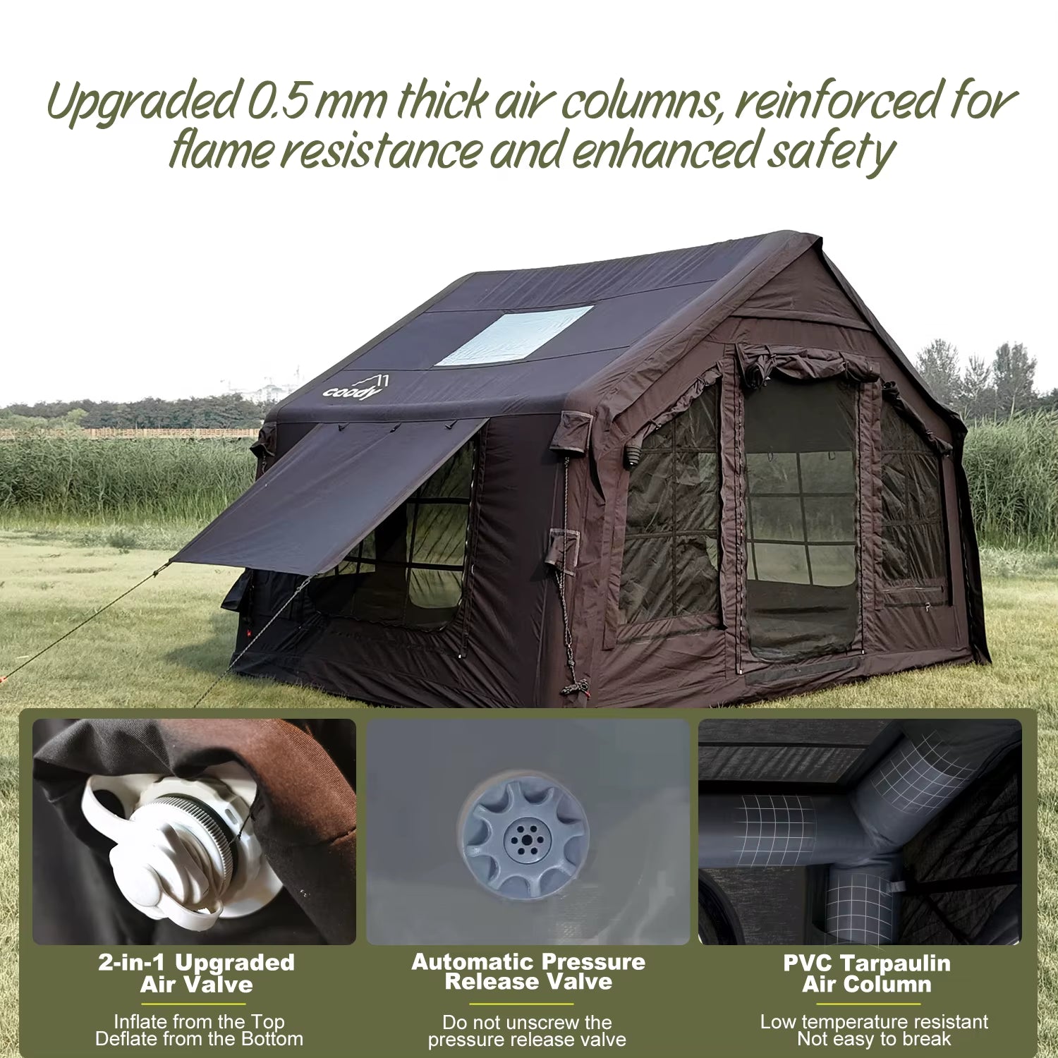 Coody 8.0 Air Tent-Black Outdoor Easy Set up Hiking Inflatable Camping Tent Waterproof Inflatable Tent for Travel