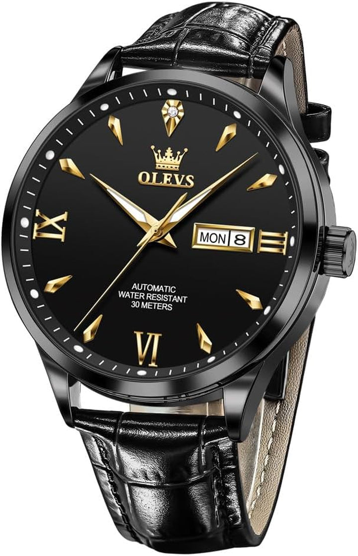 Mens Leather Analog Waterproof, Luminous Watch