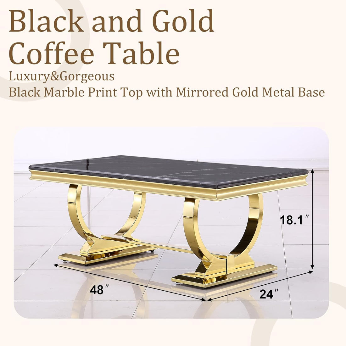 Luxury 48 Inch Gold Coffee Table U Base Designed Interior