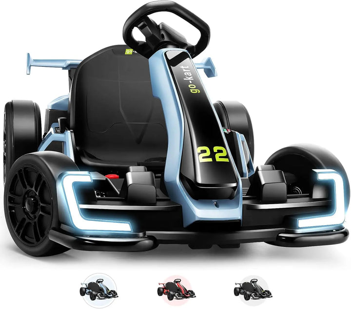Go Kart for Kids, 24V Electric Go Cart with Adjustable Seat, Fast 8.5 MPH, 300W Motor, EVA Tires, Drift Mode and 2 Speed, Blue