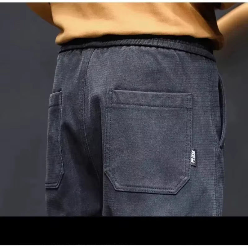 Men'S Clothing Letter Embroidered Solid Color Pockets High Waisted Elastic Casual Spring Autumn Trousers Bloomers Cargo Pants