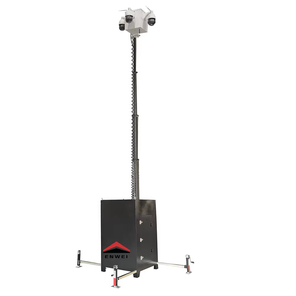 Mobile IP65 Waterproof 6M Mast CCTV Security Tower with 117Km/H Wind Resistance for Border Perimeter & Football Field