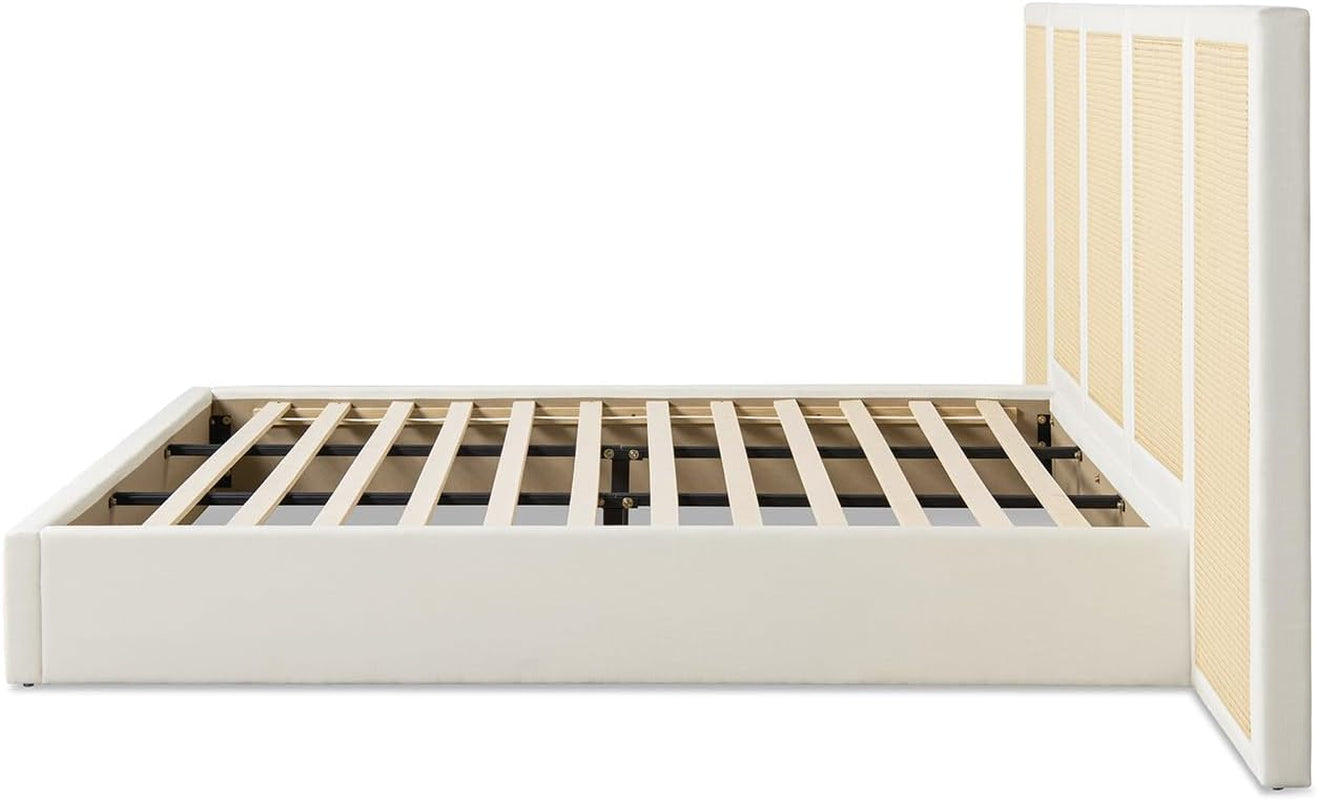 New Upholstered Bed Frame - Rattan Bedframe with Extended Cane Headboard 