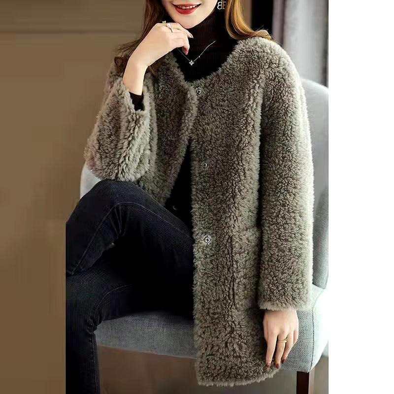 Winter Coat Women'S New Fleece Coat Lamb Fleece Medium Long Lamb Fur One-Piece Fashion Minimalist Casual Long Sleeves Jackets