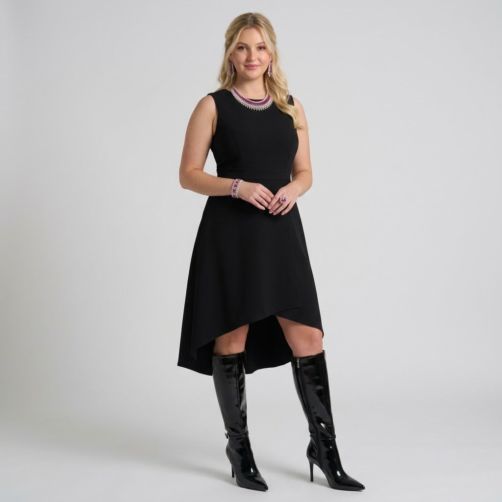 Women’s Black Knee-High Stiletto Boots with Buckle Straps &amp; Pointed Toe