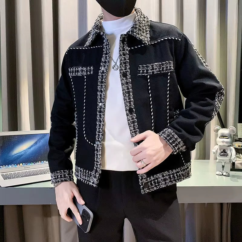 Mens Turn-Down Collar Long Sleeve Korean Jacket 