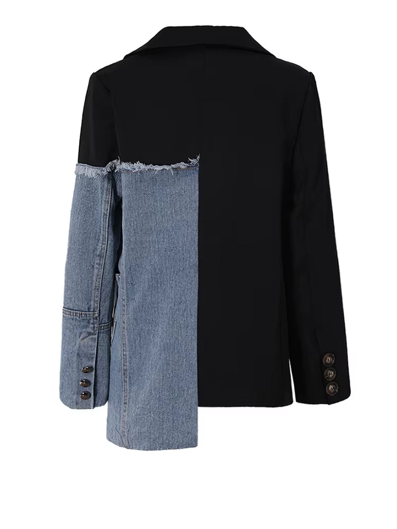 New Women Blue Denim Irregular Casual Blazer 