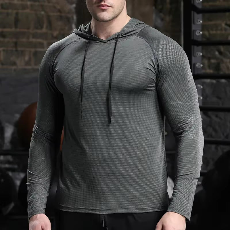 Men Outdoor Sports Hoodies Quick Dry Fit Long Sleeve Tops with Hood Male Running Activewear Casual Quick Dry Sweatshirts