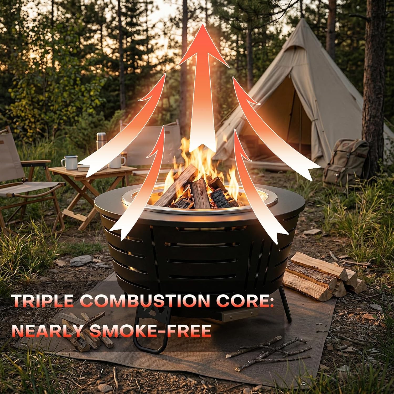 New Outdoor/Indoor 26-Inch Smokeless Fire Pit – Stainless Steel Outdoor Wood Burning Fire Pit