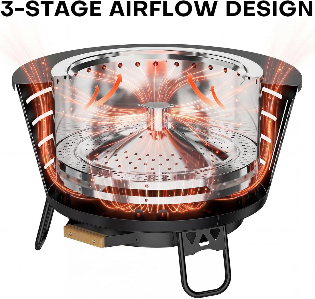 New Outdoor/Indoor 26-Inch Smokeless Fire Pit – Stainless Steel Outdoor Wood Burning Fire Pit