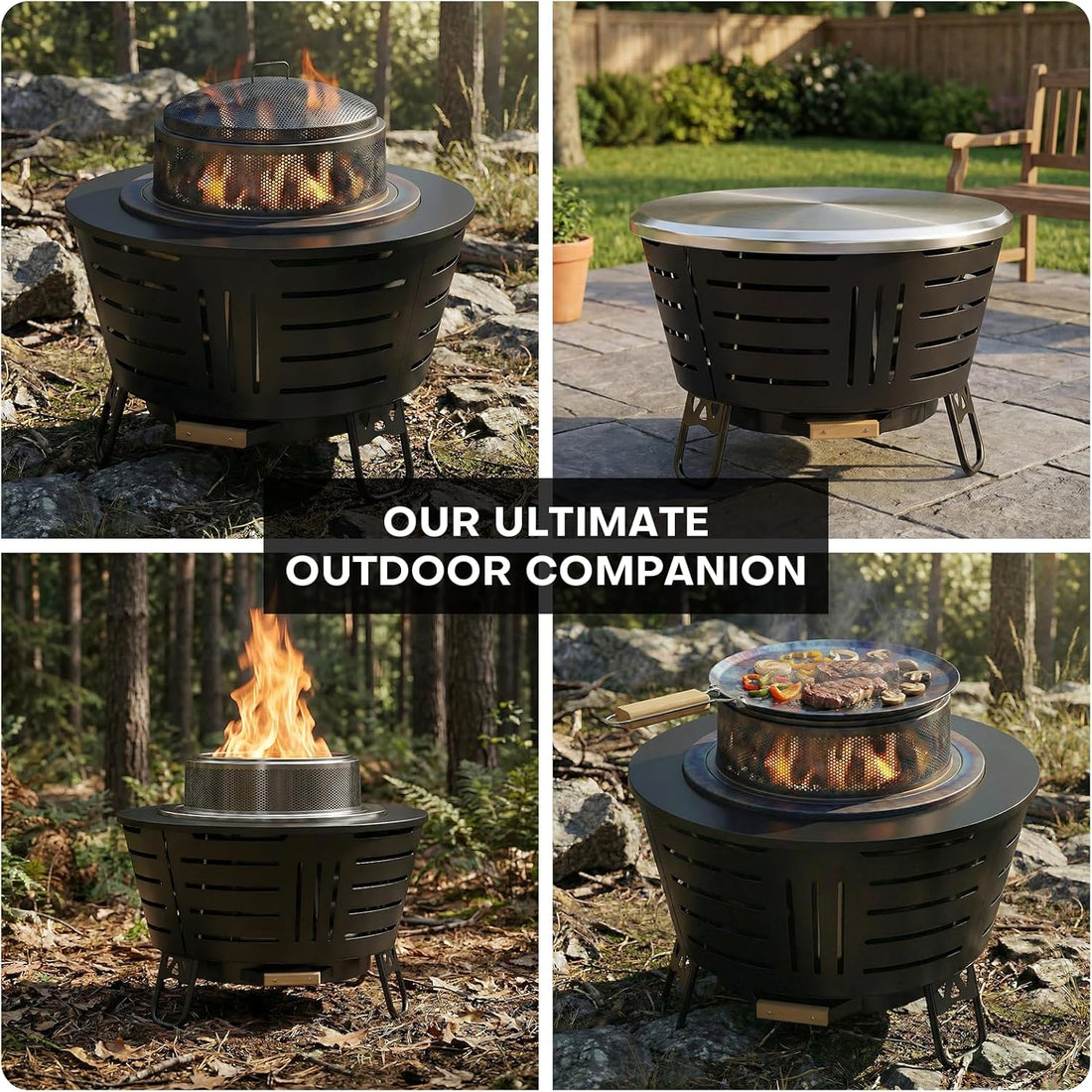 New Outdoor/Indoor 26-Inch Smokeless Fire Pit – Stainless Steel Outdoor Wood Burning Fire Pit