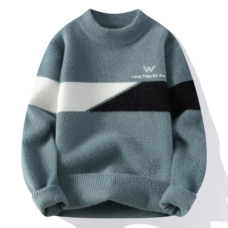 2025 Casual Men'S Classic Color Blocked Brand Sweater High-Quality Men'S Pullover Autumn/Winter Warm Knit Tops