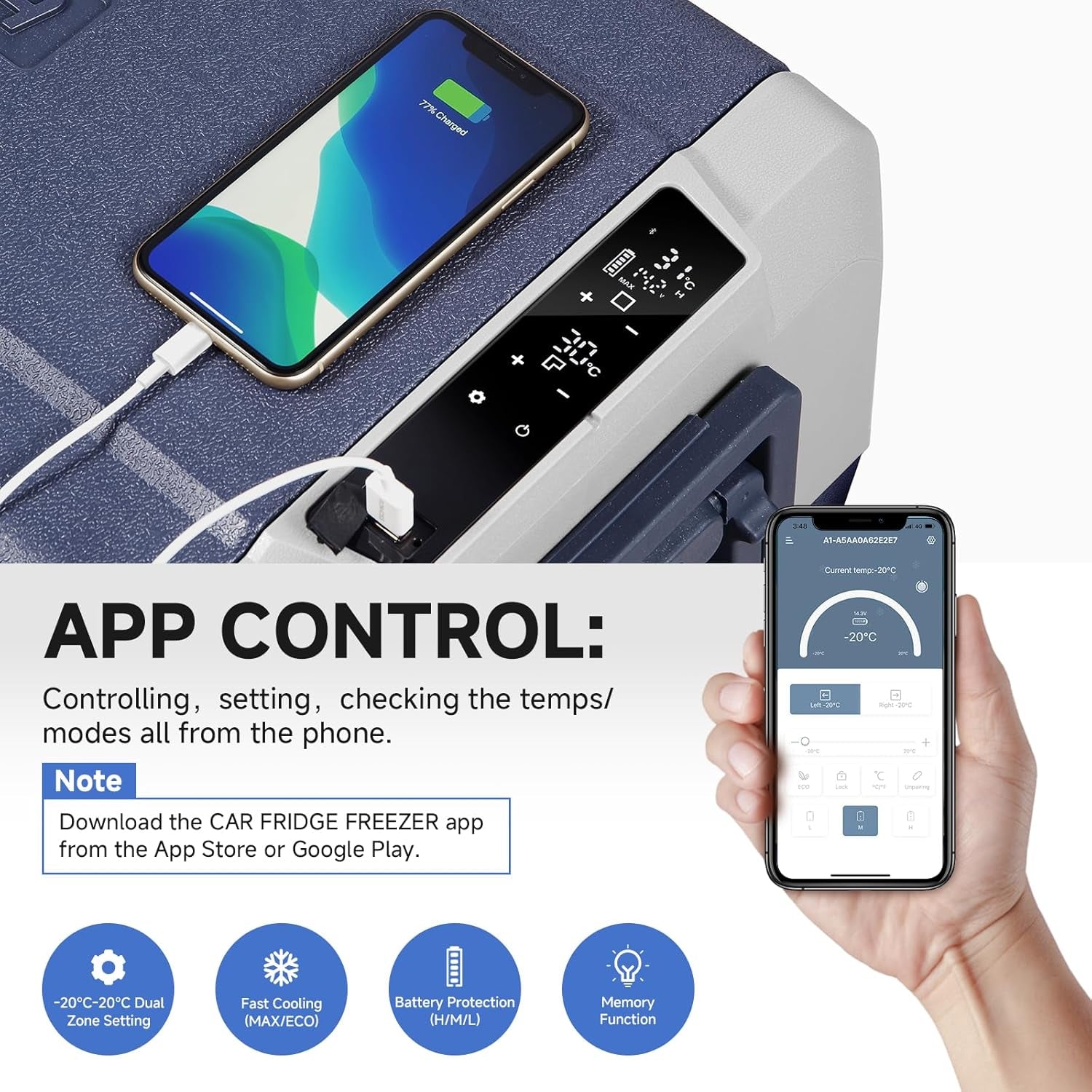 COOLER 12 Volt Car Refrigerator,64 Quart Portable Fridge Cooler APP Control,-4℉-68℉ 60L Dual Zone Car Freezer Cooler, 12/24V DC and 100-240V AC for Camping,Travel,Rv,Boat,Van,Road Trip