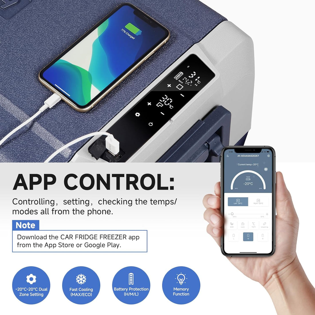 COOLER 12 Volt Car Refrigerator,64 Quart Portable Fridge Cooler APP Control,-4℉-68℉ 60L Dual Zone Car Freezer Cooler, 12/24V DC and 100-240V AC for Camping,Travel,Rv,Boat,Van,Road Trip