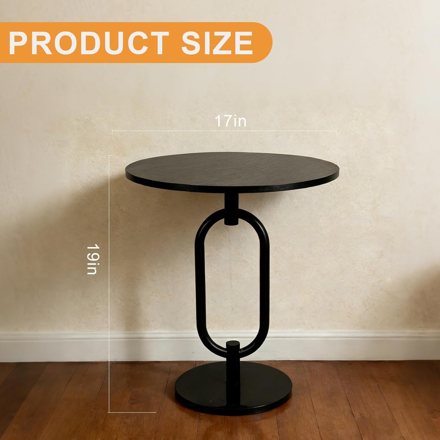 17In Black round Side Table Heavy Duty Modern End Table Stable Sofa Side Table with Marble Base Integrated Accent Coffee Table Nightstand for Living Room Bedroom Backyard