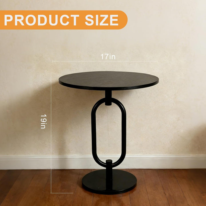 17In Black round Side Table Heavy Duty Modern End Table Stable Sofa Side Table with Marble Base Integrated Accent Coffee Table Nightstand for Living Room Bedroom Backyard