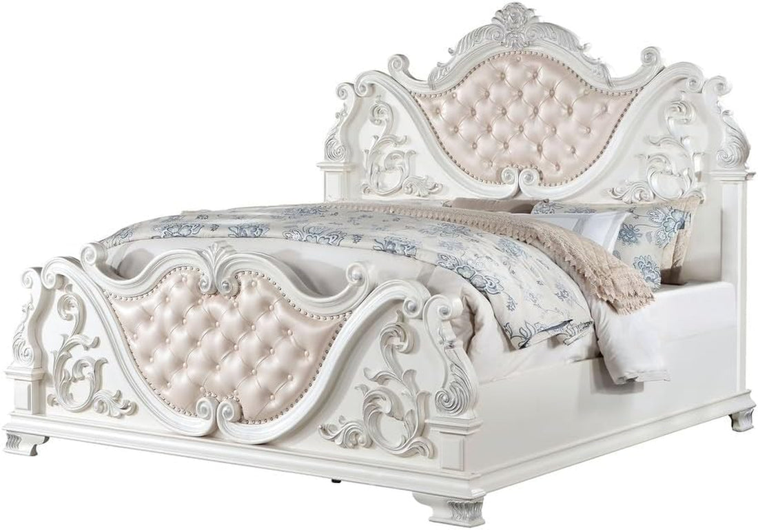 Vintage Traditional Wooden Luxury Bed Frame with Leather Button Tufted 