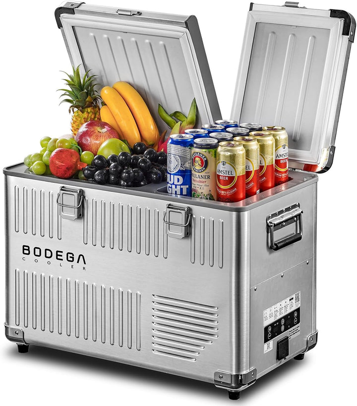 53 Quart (50L) Portable Car Refrigerator, 12V Dual Zone Car Fridge Freezer, Lightweight Aluminum Electric Cooler with Compressor, -4°F to 68°F, DC/AC for Truck, RV, Camping, Van, Home Use
