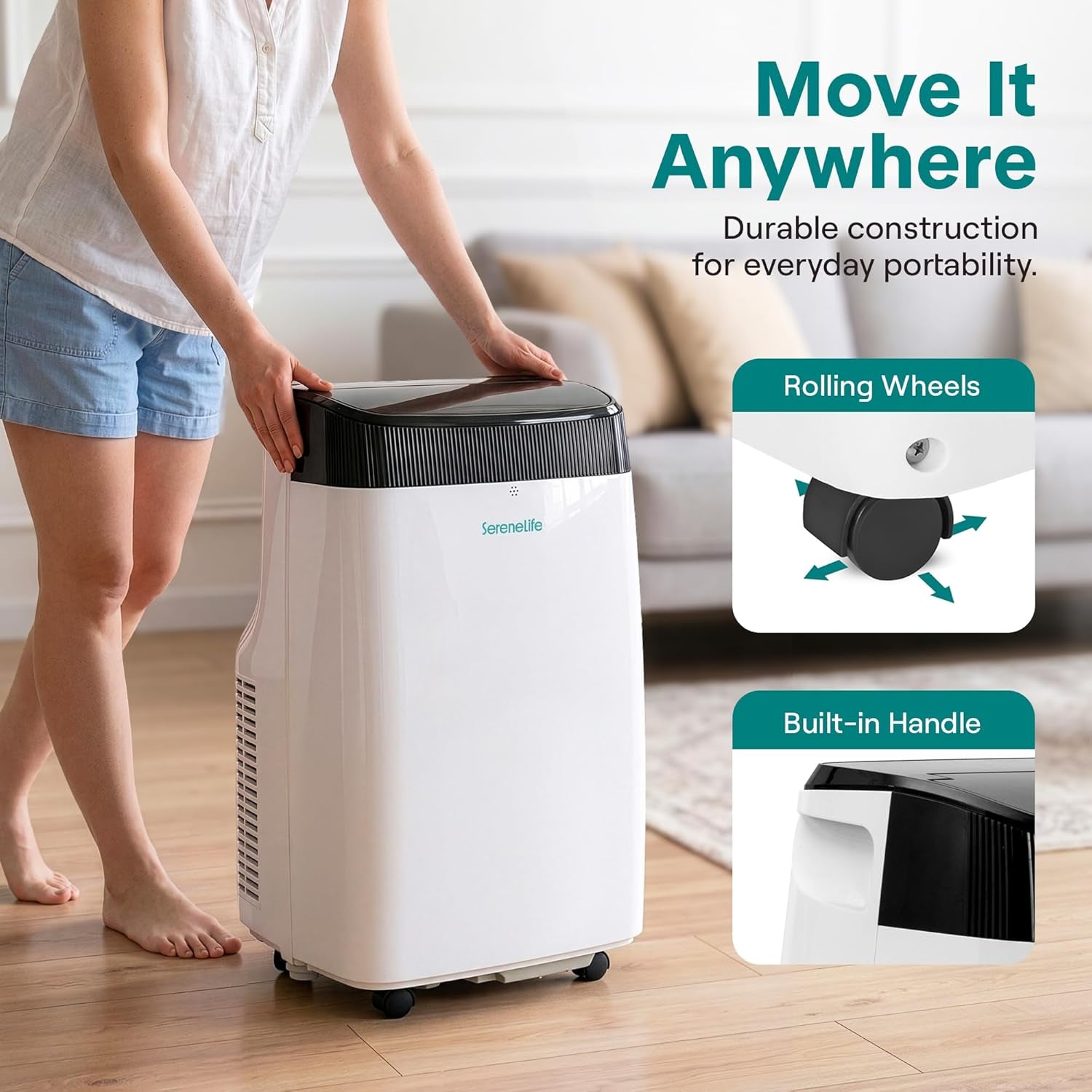 Small Air Conditioner Portable 10,000 BTU with Built-In Dehumidifier - Portable AC Unit for Rooms up to 450 Sq Ft - Remote Control, Window Mount Exhaust Kit