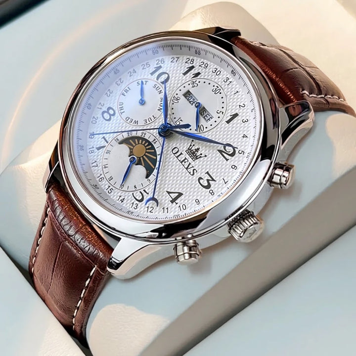 Men's Luxury Automatic Moon Phase Watch – Seven-Hand Mechanical Dress Watch