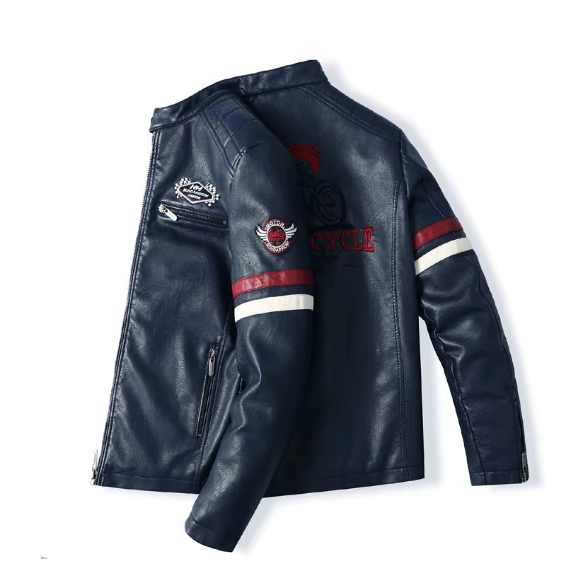 Mens Motorcycle Racing Leather Embroidered Jacket