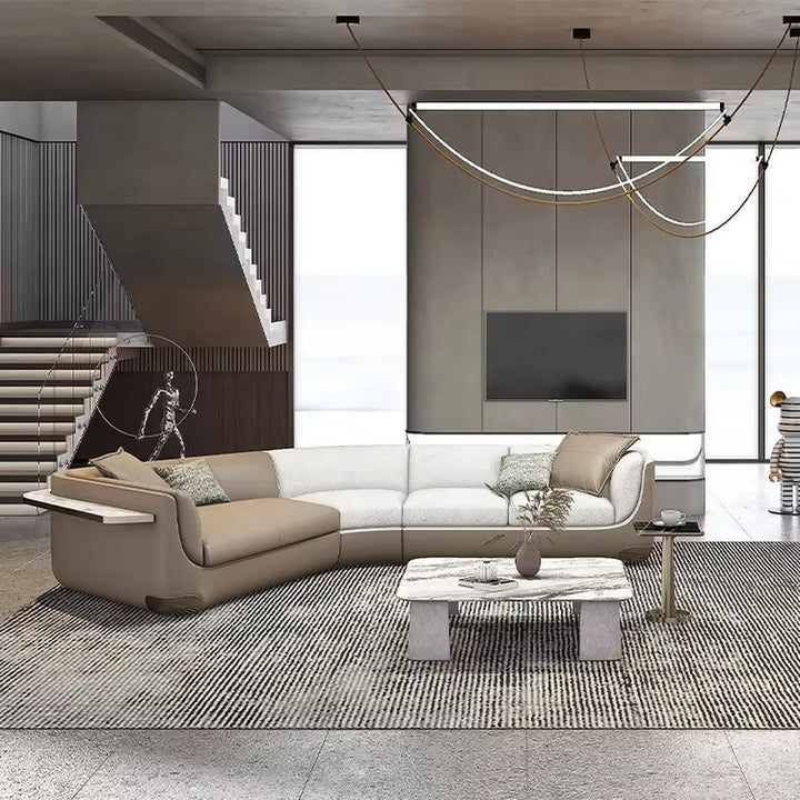 New Modern Living Room Genuine Leather L Shaped Sectional Sofa
