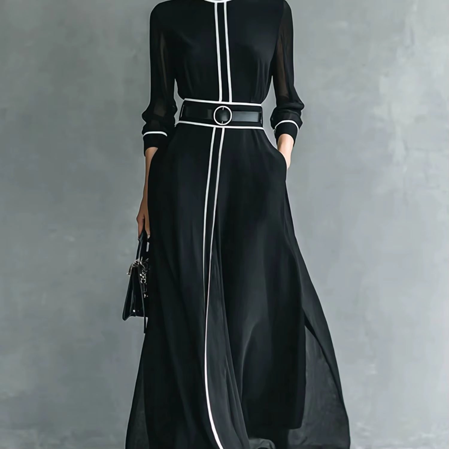 New Women French Elegant Chiffon Maxi Dress