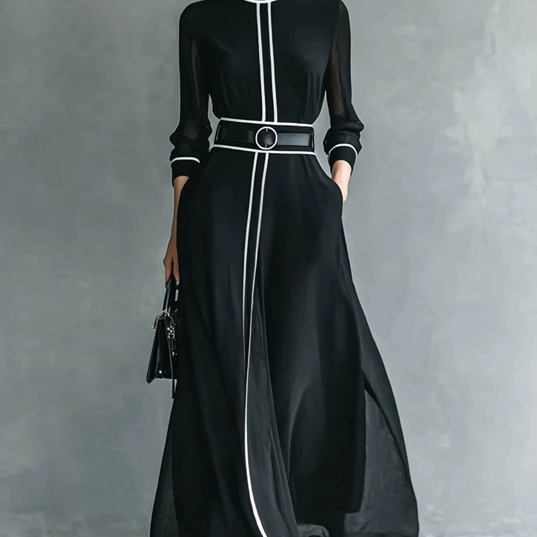 New Women French Elegant Chiffon Maxi Dress