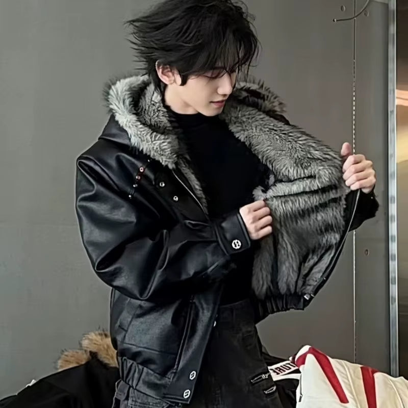 Modern Mens American Fur Hooded Jacket 