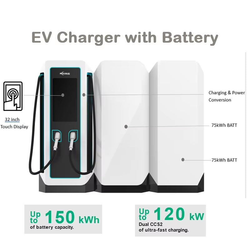 SCU Integrated BESS and EV Charging Stations CCS2 Connector Backup Power Supply 120KW 160KW 76.8KWH 153KWH Commercial Use
