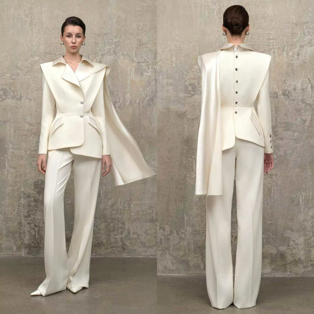 Modern Satin Silk Women Pants Suits Outfit Wedding Party Wear