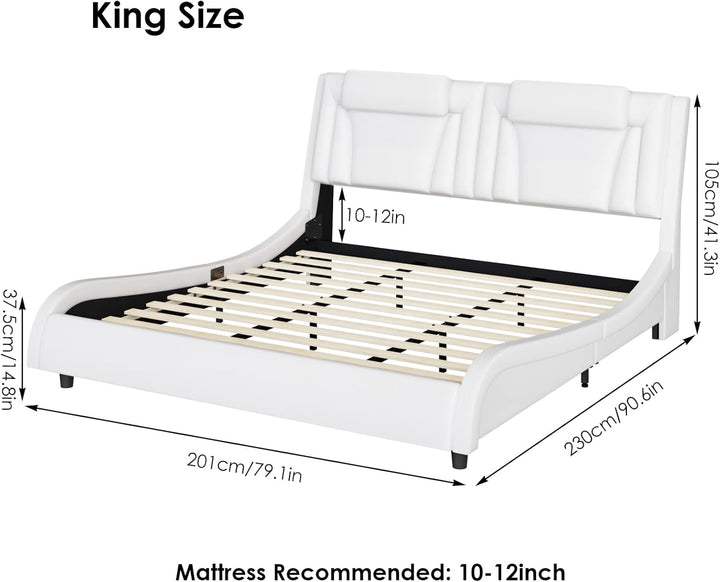 Modern Upholstered King Bed Frame with Adjustable LED Headboard