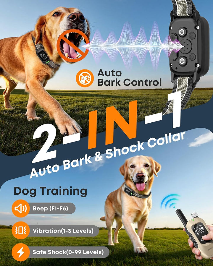 New Premium Long Range 2-in-Dog Bark & Shock Training Collar – 4500FT LED Light