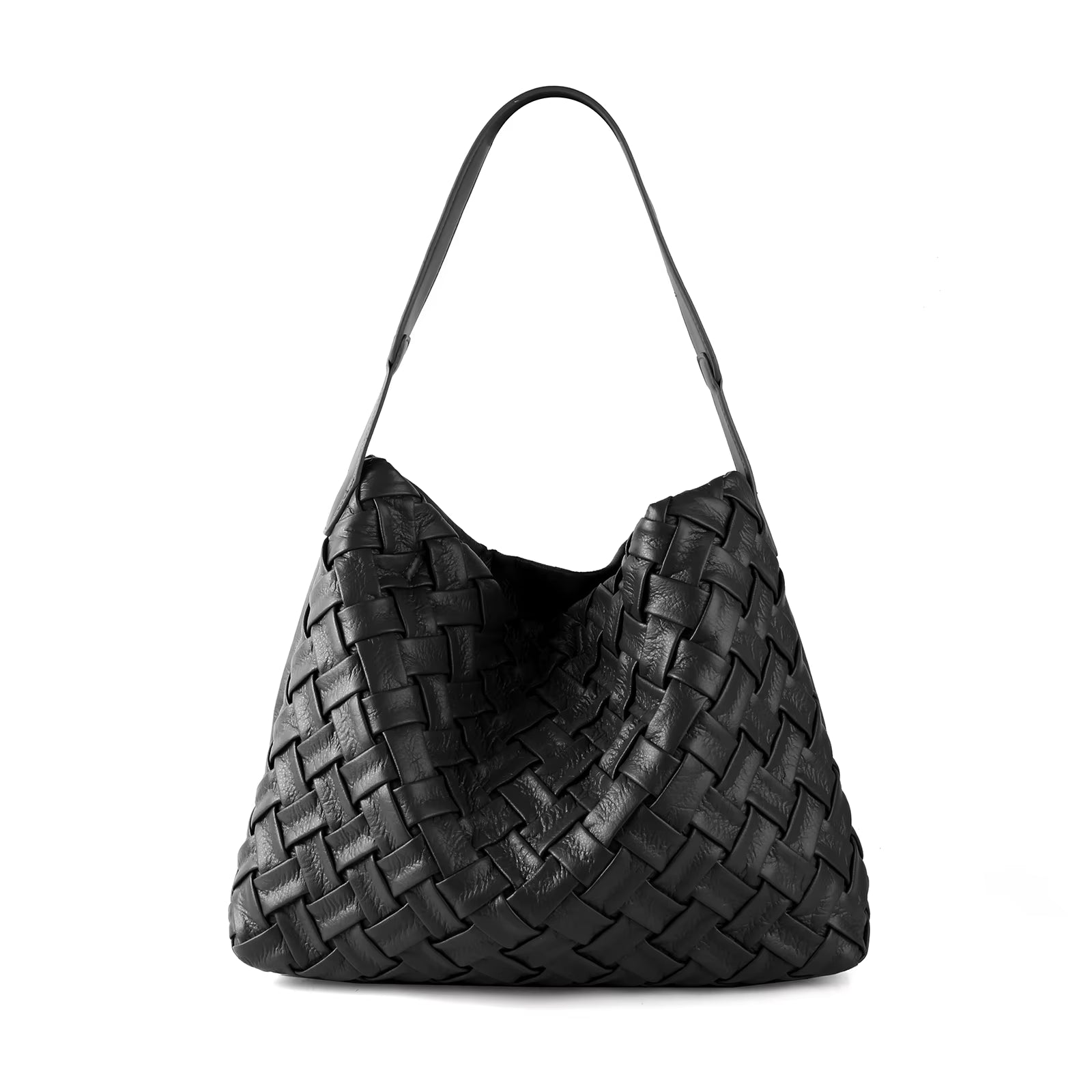 New Arrived Woven Tote Bag Women Textured Pleated Soft PU Leather Large Capacity Bags