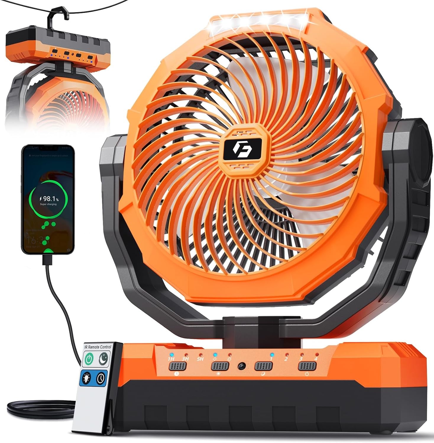 3-In-1 Camping Fan - Portable Fans Rechargeable - 24000Mah Battery Powered Fan with Light & Remote for Indoor, Outdoor, Tent, Travel, Fishing, Jobsite, Gifts for Men Dad Him - Green